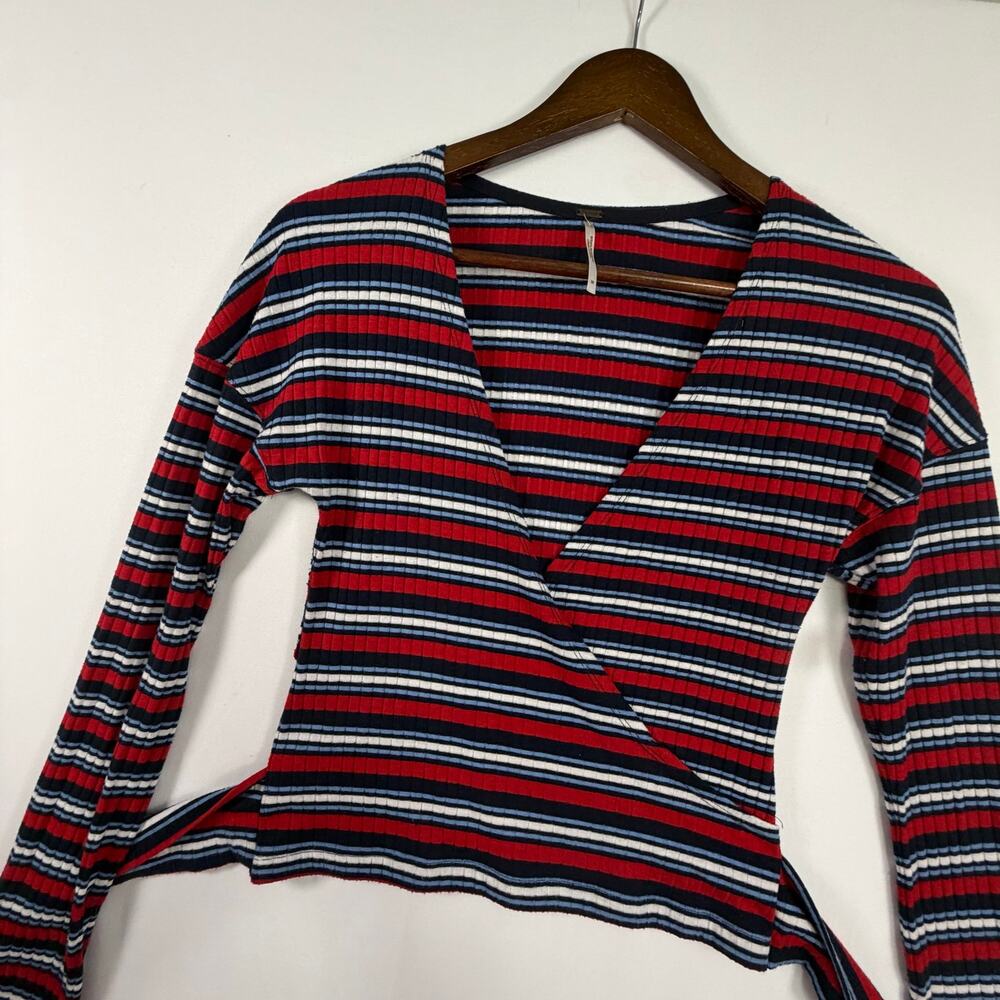 Free People Women’s M Always With Me Striped Crop Top Tie Wrap Stretch Comfort